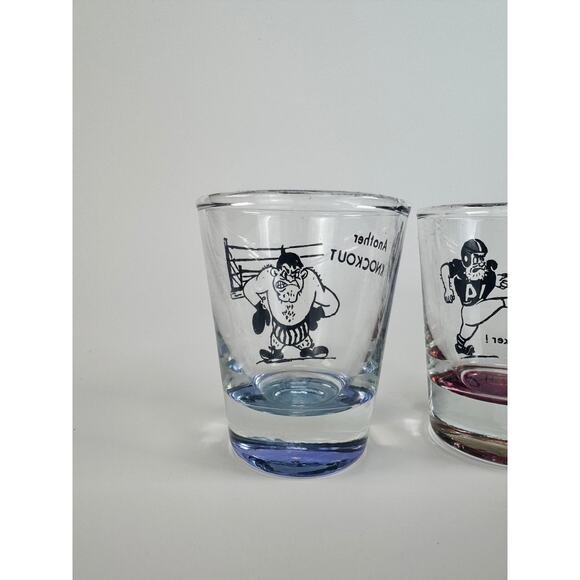 Vintage 1950s Mid Century Modern Barware Kitsch Sports Humor Shot Glass Set of 4 - Picture 4 of 7